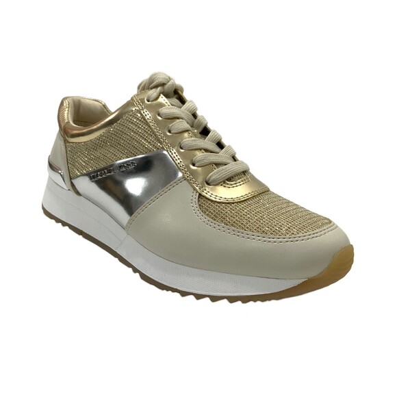 Michael Michael Kors Sneaker Women Size 6.5M Gold-tone Lace-up Liv Wedge - Picture 1 of 13